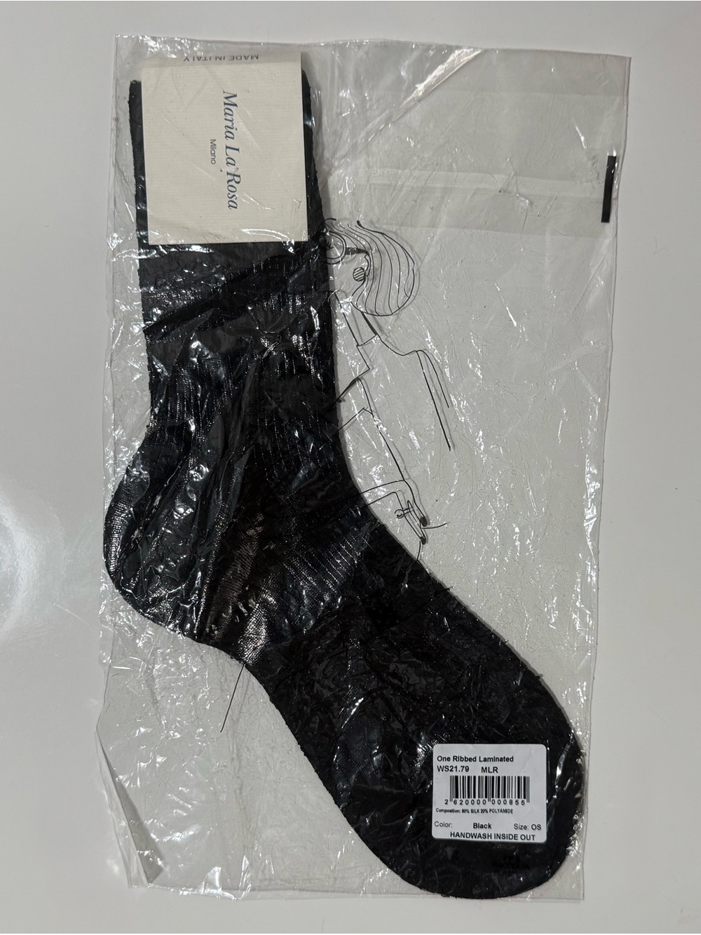MARIA LA ROSA ONE RIBBED LAMINATED SOCKS IN BLACK - Picture 3 of 8